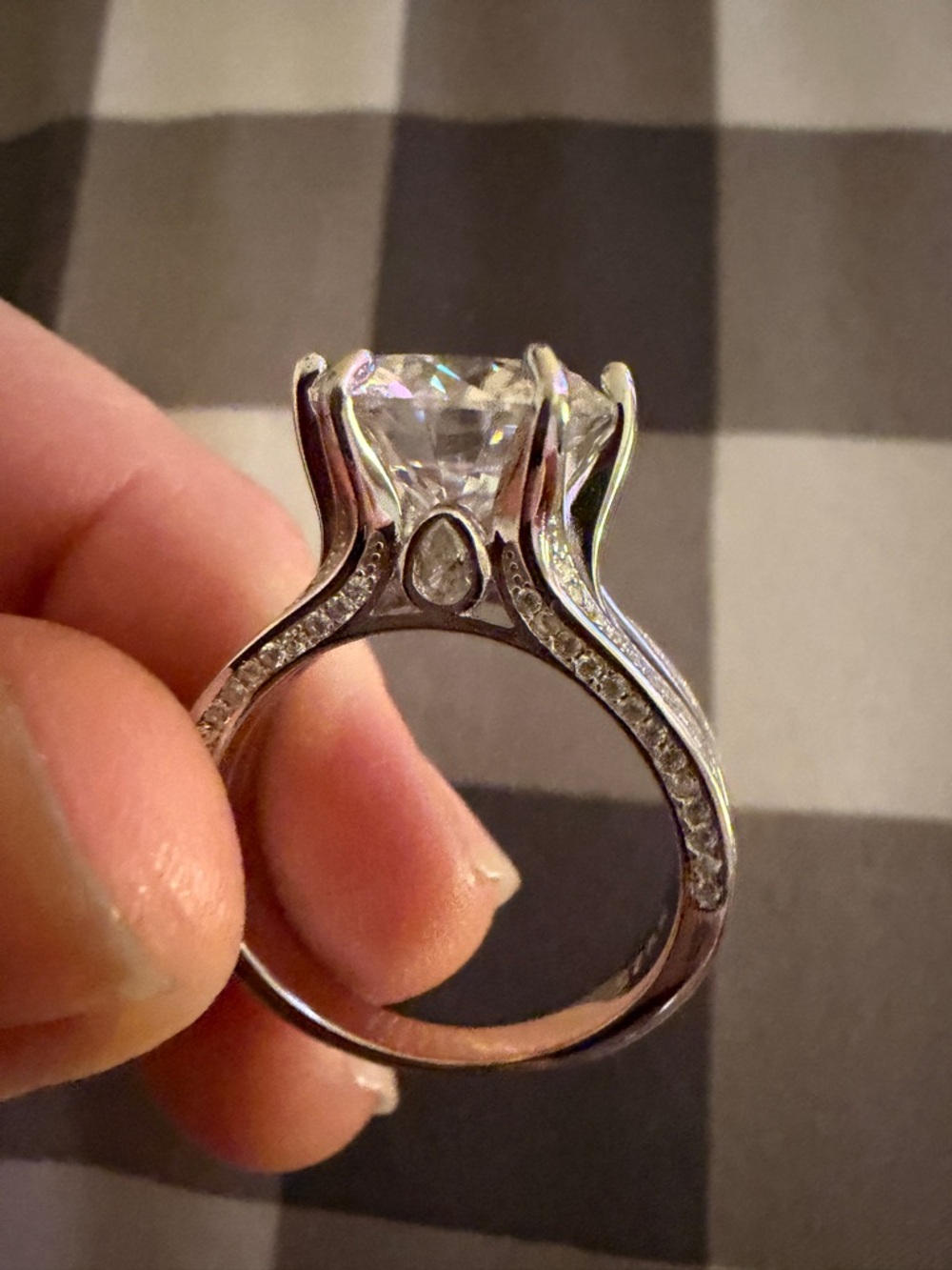 Sterling Silver 5Kt Moissinate Ring with pave accents around the band - Picture 6 of 8